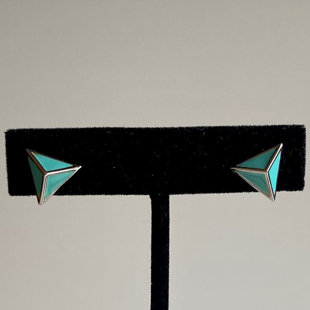 Turquoise Enamel Geometric Statement Stud Earrings - image 1
